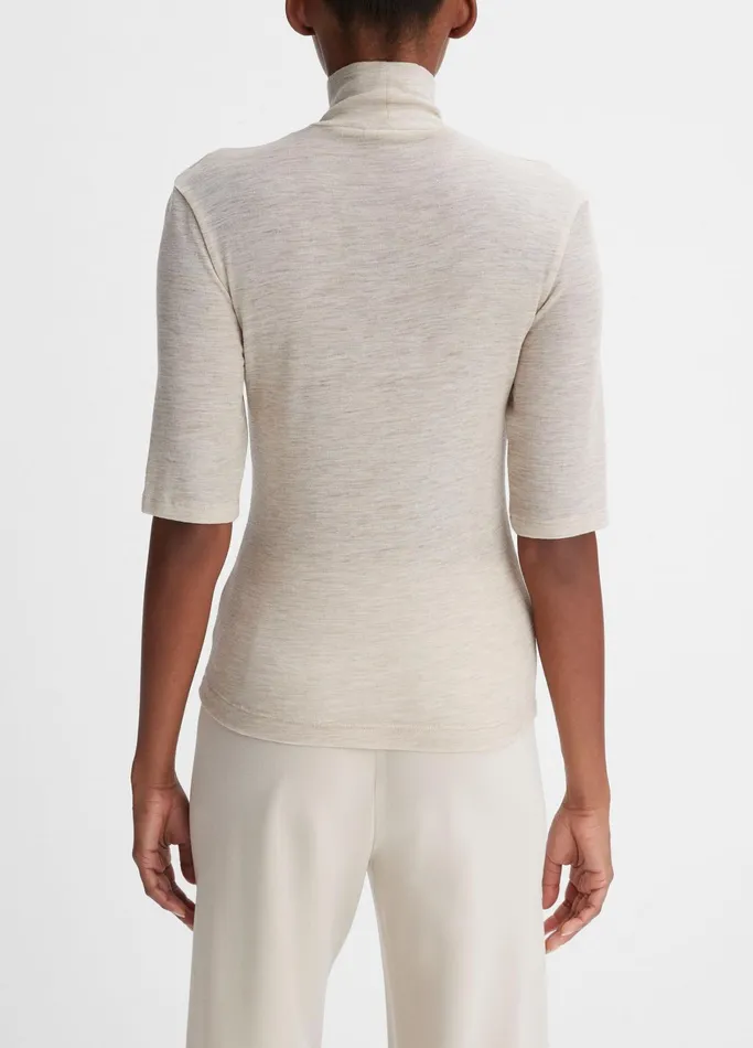Vince TShirts Women Wool ElbowSleeve Turtleneck Top Heather Sesame