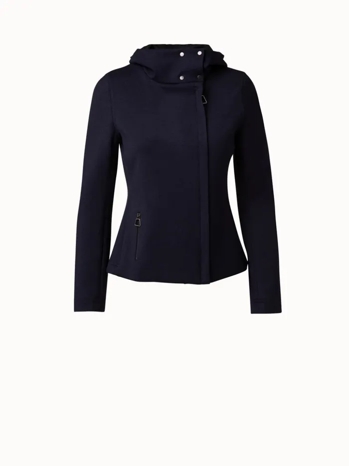 Viscose Stretch Jersey Moto Jacket Navy Women Akris Jackets