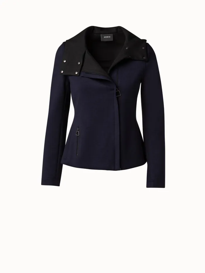 Viscose Stretch Jersey Moto Jacket Navy Women Akris Jackets