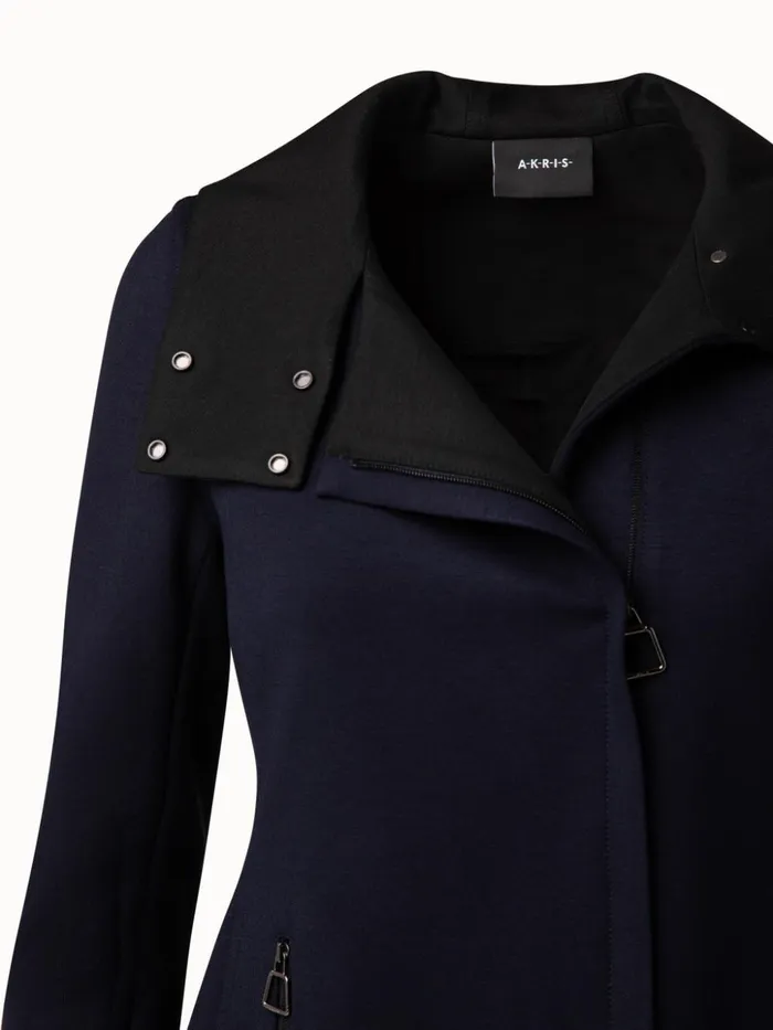 Viscose Stretch Jersey Moto Jacket Navy Women Akris Jackets