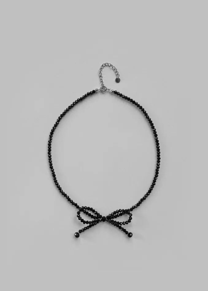 Women Adelphine Beaded Bow Necklace 8211 BlAck The Frankie Shop