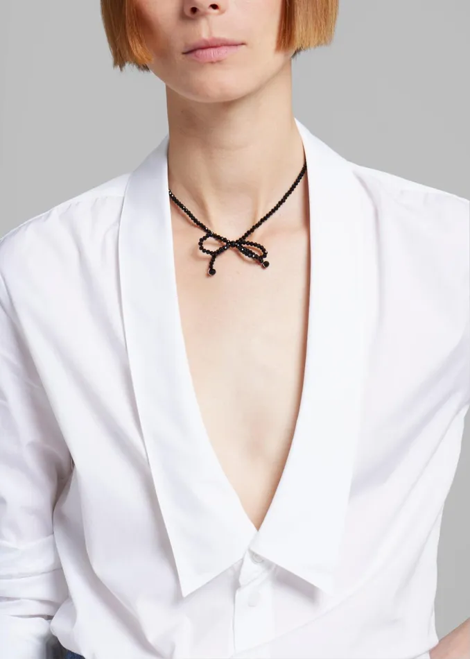 Women Adelphine Beaded Bow Necklace 8211 BlAck The Frankie Shop