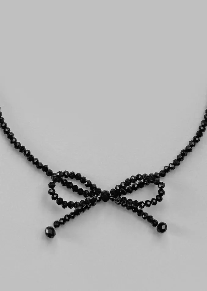 Women Adelphine Beaded Bow Necklace 8211 BlAck The Frankie Shop
