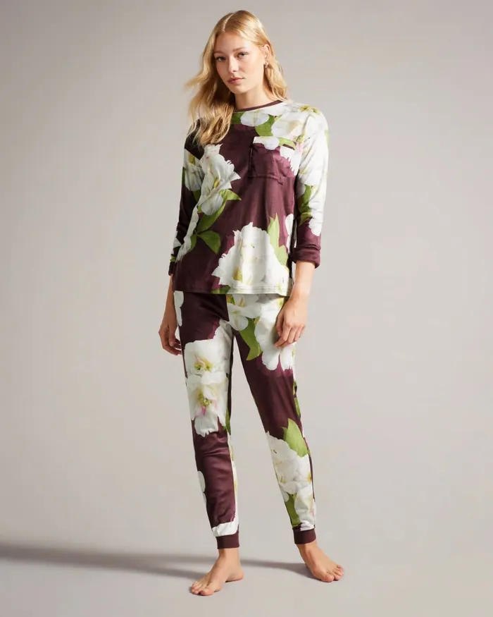 Women AMBSEY 8211 Floral Velour Pyjama Set Deep Purple Ted Baker Lingerie and Pyjamas