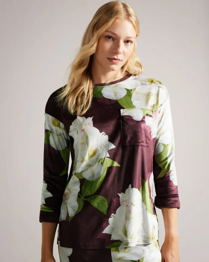 Women AMBSEY 8211 Floral Velour Pyjama Set Deep Purple Ted Baker Lingerie and Pyjamas