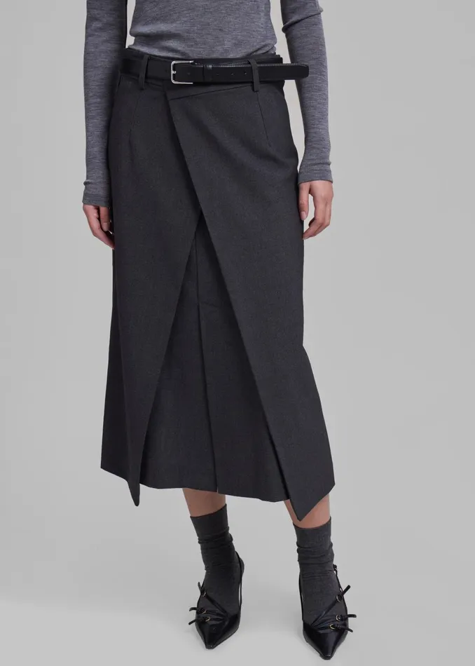 Women Andy Midi Wrap Skirt 8211 Charcoal The Frankie Shop Bottoms