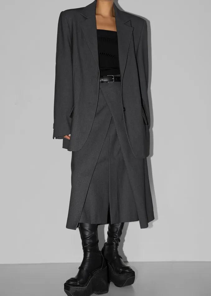 Women Andy Midi Wrap Skirt 8211 Charcoal The Frankie Shop Bottoms