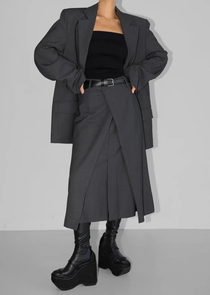 Women Andy Midi Wrap Skirt 8211 Charcoal The Frankie Shop Bottoms