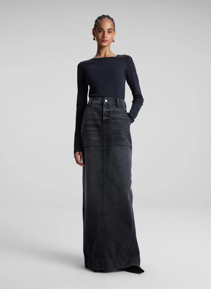 Women Ari Cotton Rib Long Sleeve Tee Black ALC Tops