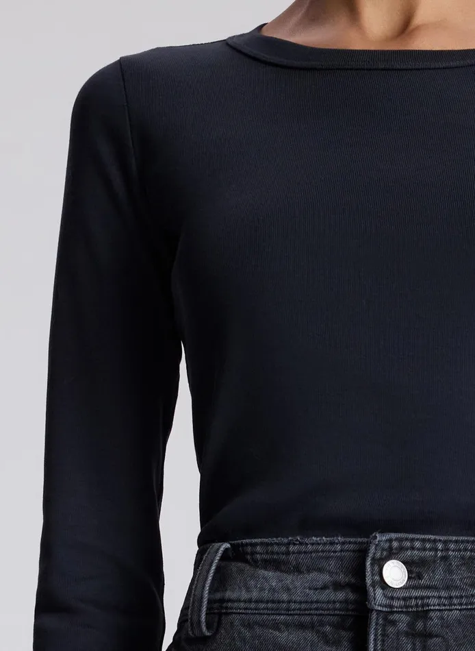 Women Ari Cotton Rib Long Sleeve Tee Black ALC Tops