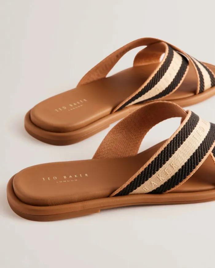Women ASHIKA 8211 Webbing Cross Strap Slider Sandals Tan Ted Baker Sandals and Sliders