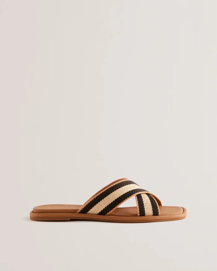 Women ASHIKA 8211 Webbing Cross Strap Slider Sandals Tan Ted Baker Sandals and Sliders