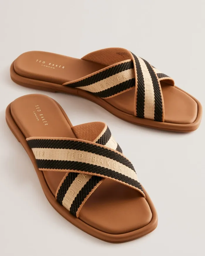 Women ASHIKA 8211 Webbing Cross Strap Slider Sandals Tan Ted Baker Sandals and Sliders