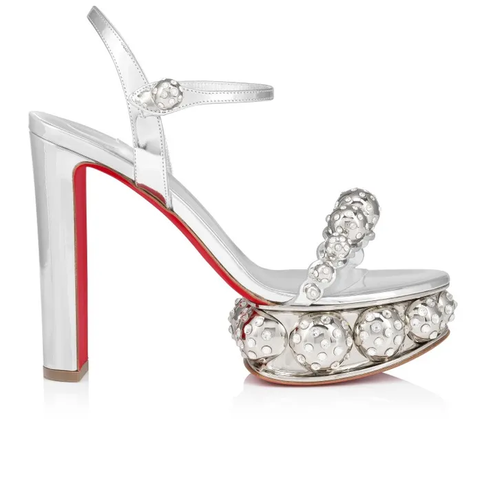 Women Atmospherica 130 Mm Sandals 8211 Specchio Leather 8211 Silver Christian Louboutin Platforms