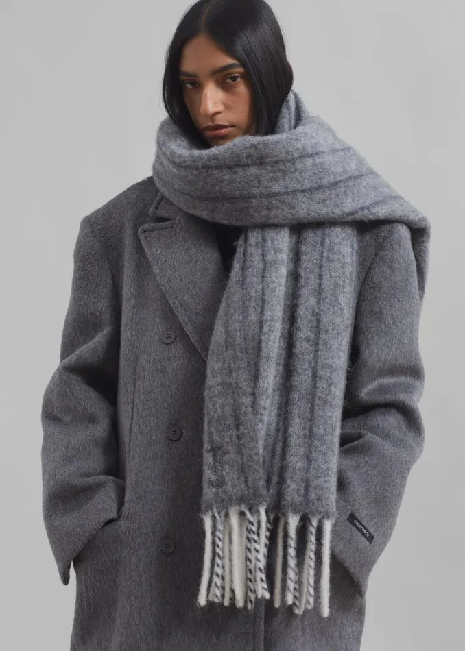 Women Aurelia Wool Scarf 8211 Grey Stripe The Frankie Shop