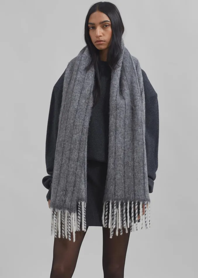 Women Aurelia Wool Scarf 8211 Grey Stripe The Frankie Shop