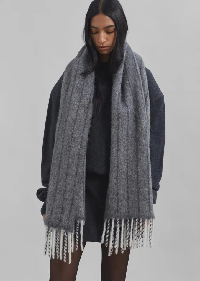 Women Aurelia Wool Scarf 8211 Grey Stripe The Frankie Shop