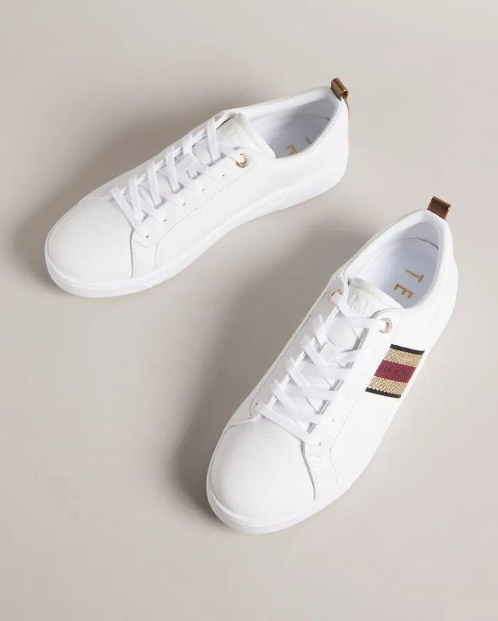 Women BAILY 8211 Leather Metallic Detail Webbing Trainers Red Ted Baker Trainers