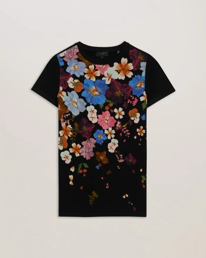 Women BEALAA 8211 Floral Print Fitted TShirt Black Ted Baker Tops and Blouses