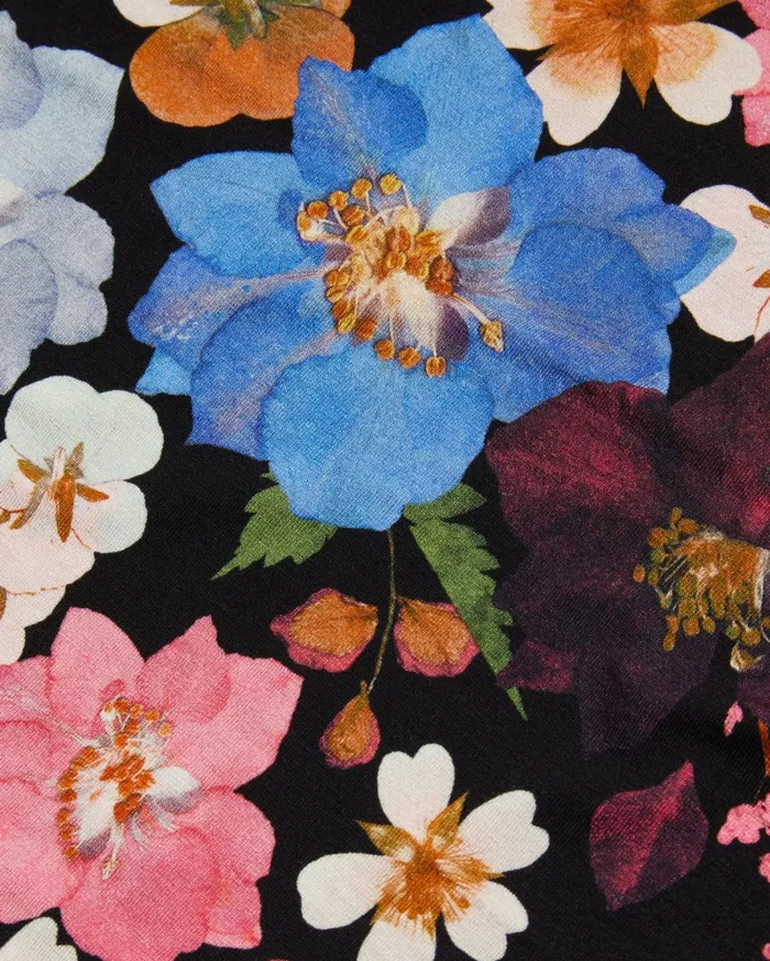 Women BEALAA 8211 Floral Print Fitted TShirt Black Ted Baker Tops and Blouses
