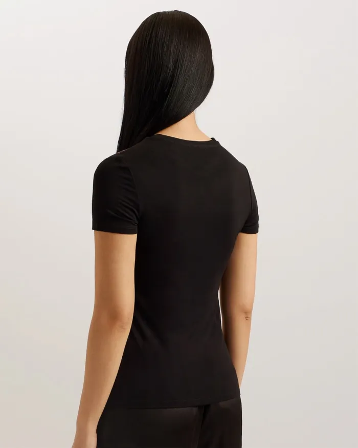 Women BEALAA 8211 Floral Print Fitted TShirt Black Ted Baker Tops and Blouses