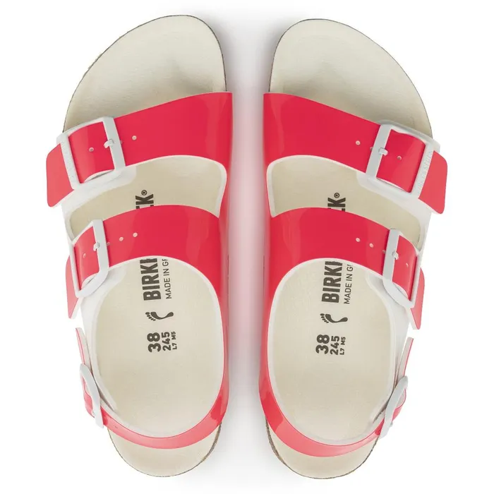 Women Birkenstock BackAnkleStrap Milano Neon Pinkwhite Patent