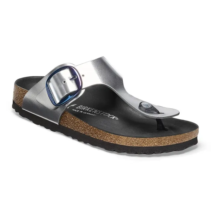 Women Birkenstock Thong Gizeh Big Buckle Metallic Silver
