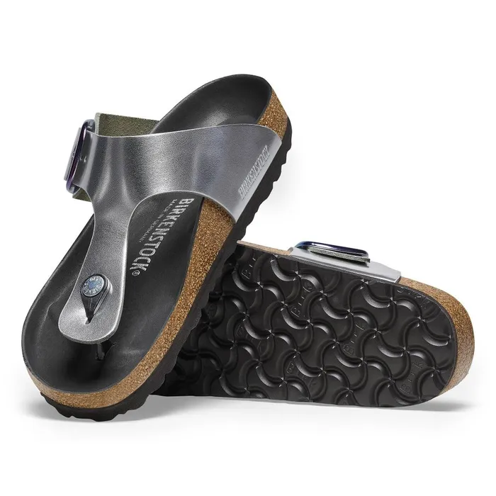 Women Birkenstock Thong Gizeh Big Buckle Metallic Silver