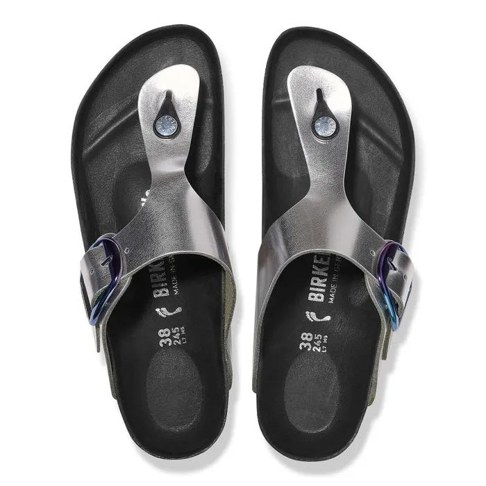 Women Birkenstock Thong Gizeh Big Buckle Metallic Silver
