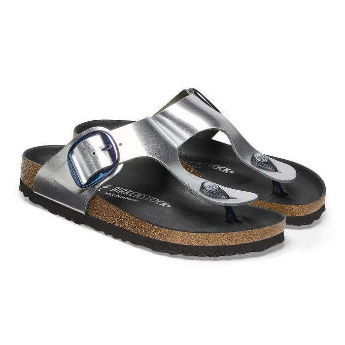 Women Birkenstock Thong Gizeh Big Buckle Metallic Silver