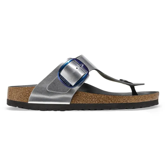 Women Birkenstock Thong Gizeh Big Buckle Metallic Silver