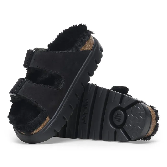 Women Birkenstock TwoStrap Arizona Chunky Shearling Black