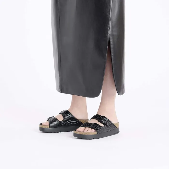 Women Birkenstock TwoStrap Arizona Flex Platform Black