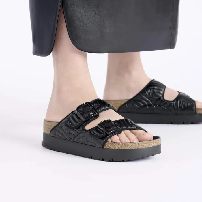 Women Birkenstock TwoStrap Arizona Flex Platform Black