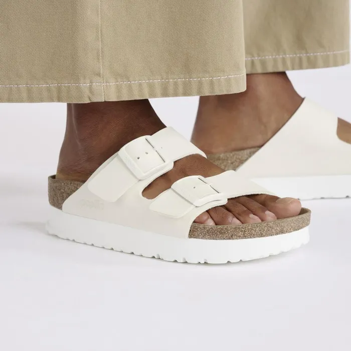 Women Birkenstock TwoStrap Arizona Flex Platform Eggshell