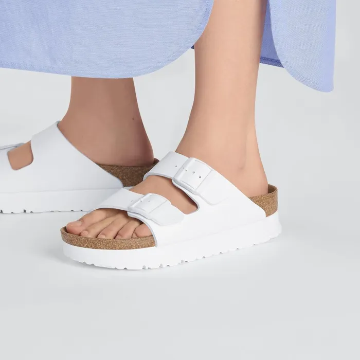 Women Birkenstock TwoStrap Arizona Flex Platform White