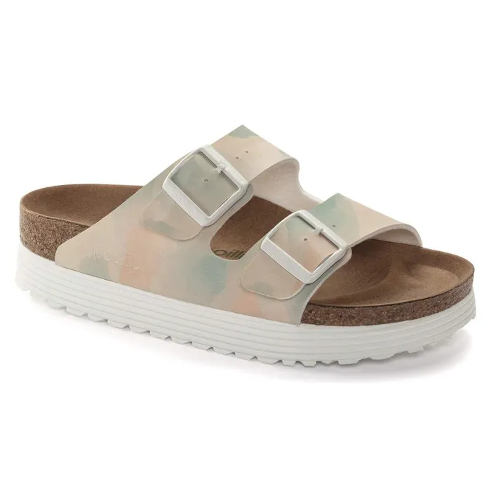 Women Birkenstock TwoStrap Arizona Platform Vegan Watercolor Pinkblue