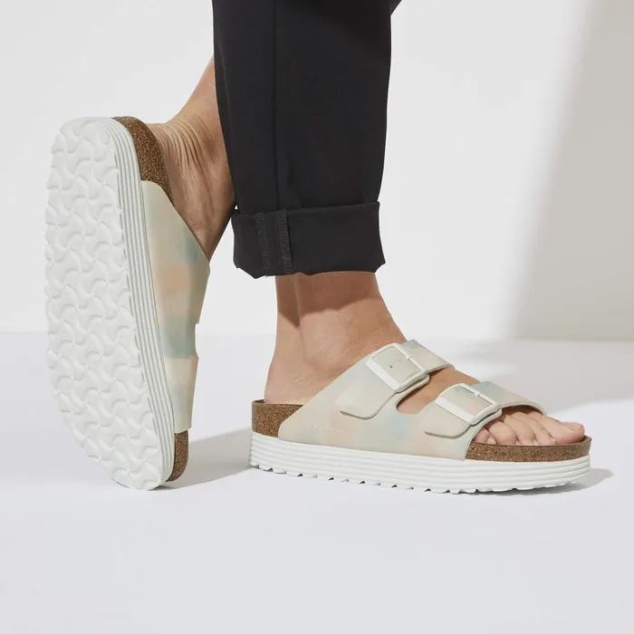 Women Birkenstock TwoStrap Arizona Platform Vegan Watercolor Pinkblue