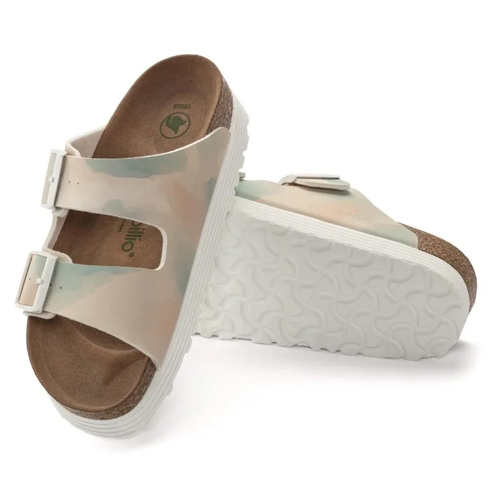 Women Birkenstock TwoStrap Arizona Platform Vegan Watercolor Pinkblue