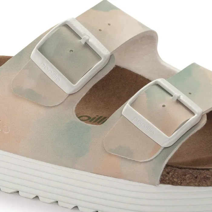 Women Birkenstock TwoStrap Arizona Platform Vegan Watercolor Pinkblue