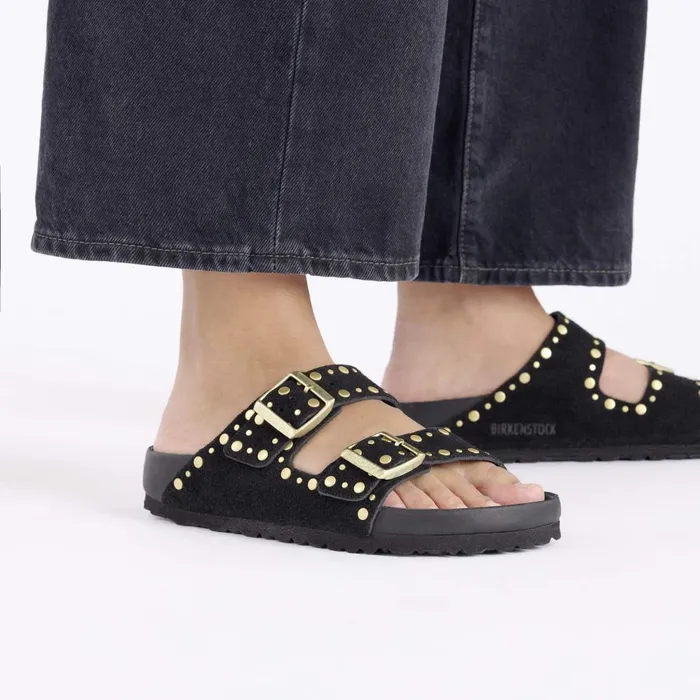 Women Birkenstock TwoStrap Arizona Rivets Black