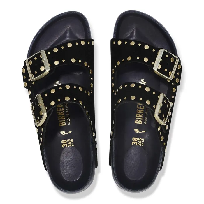Women Birkenstock TwoStrap Arizona Rivets Black
