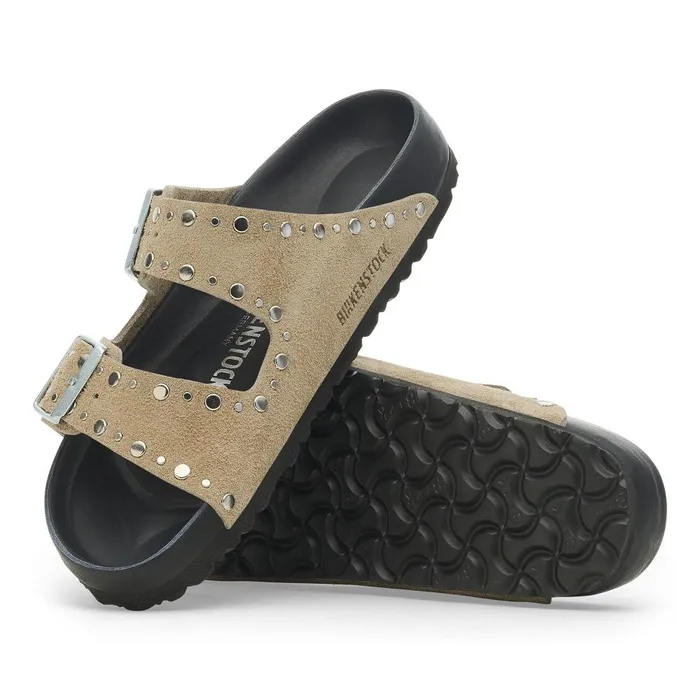 Women Birkenstock TwoStrap Arizona Rivets Taupe