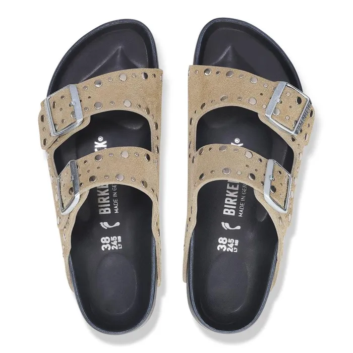 Women Birkenstock TwoStrap Arizona Rivets Taupe