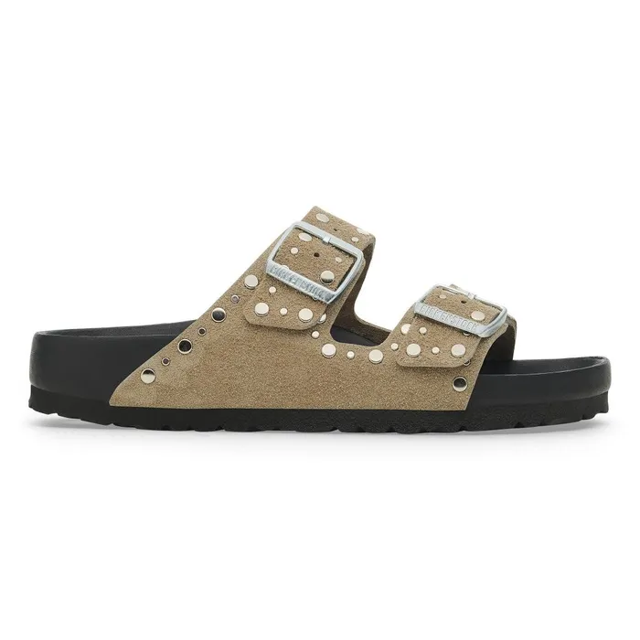Women Birkenstock TwoStrap Arizona Rivets Taupe