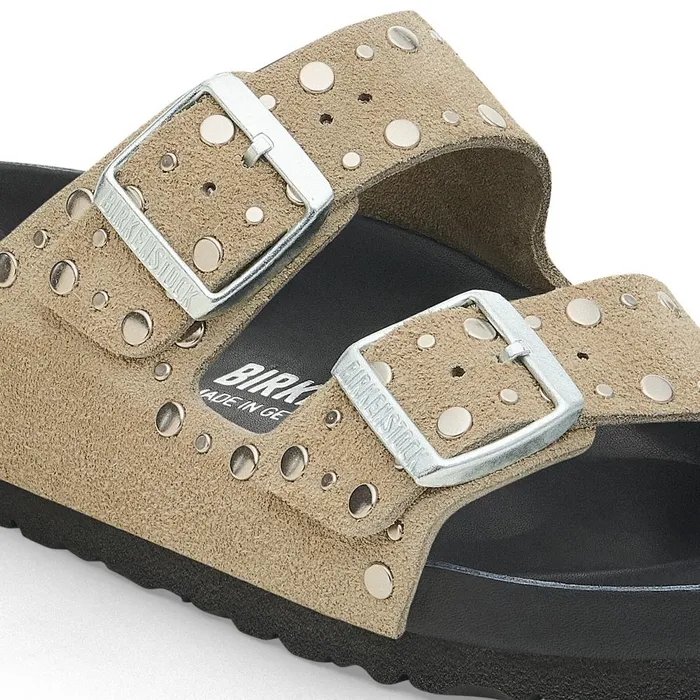 Women Birkenstock TwoStrap Arizona Rivets Taupe
