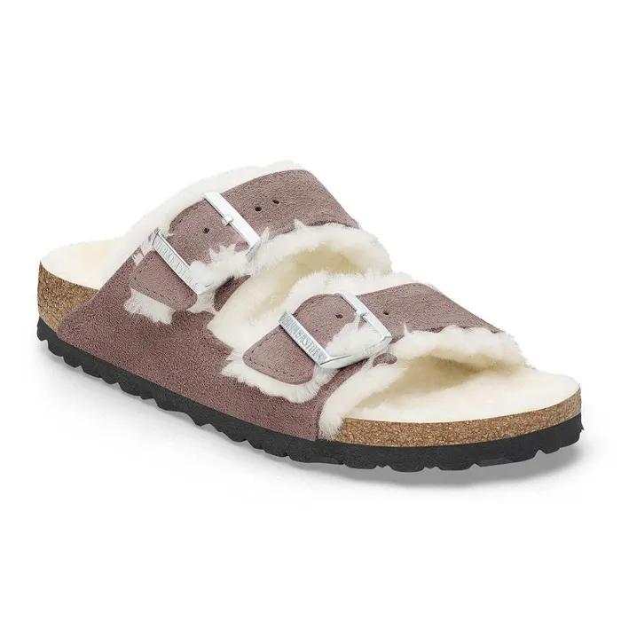 Women Birkenstock TwoStrap Arizona Shearling Faded Purple