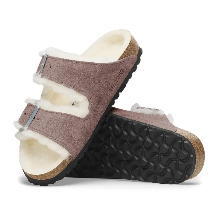 Women Birkenstock TwoStrap Arizona Shearling Faded Purple
