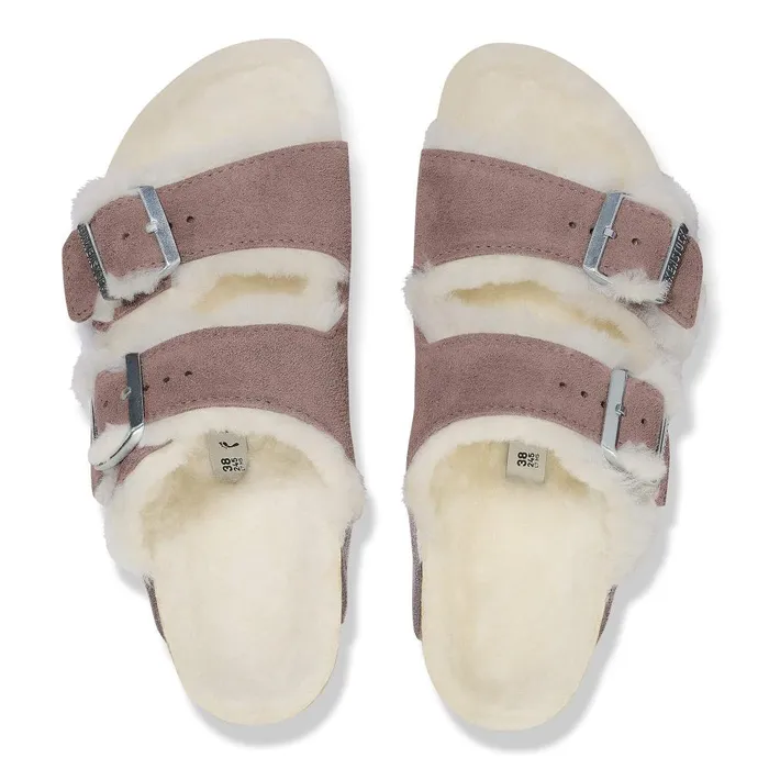 Women Birkenstock TwoStrap Arizona Shearling Faded Purple