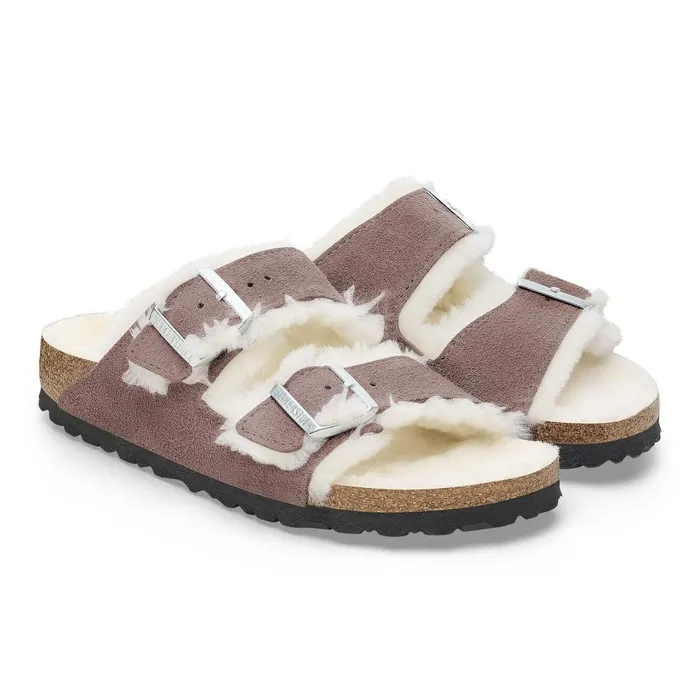 Women Birkenstock TwoStrap Arizona Shearling Faded Purple